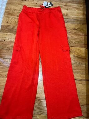 Wide-Leg Cargo Track Pants in Red
